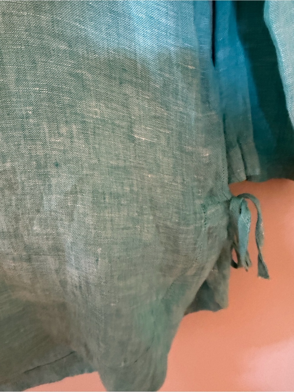 Isaac Mizrahi Turquoise Linen Blend V-Neck Tie Sleeve Blouse - Picture 6 of 8